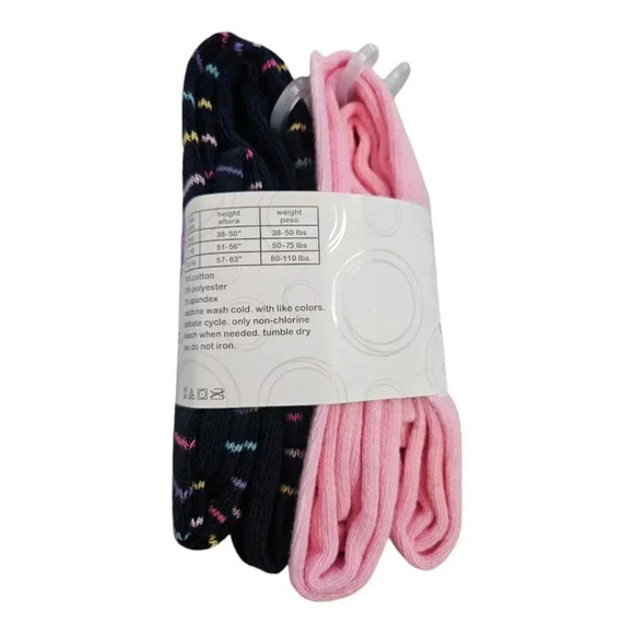 Girls MEDIUM 7-10 Navy Blue with 70s Stripes and Bubblegum Pink Tights Set of 2 - Picture 2 of 5